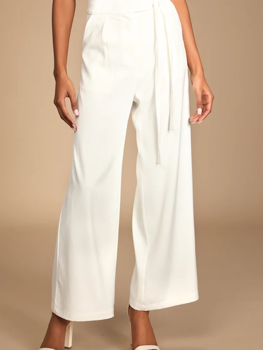 Lulu's White High-Waist Wide-Leg Tie-Waist Pants